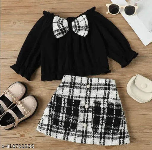 Mini Checkered Chic Top & Skirt Set For 1-5 Years Kids