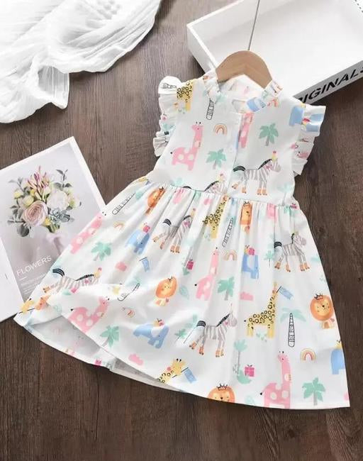 Snowy Safari Girl Sleeveless Frock for 0-10 Years Girls